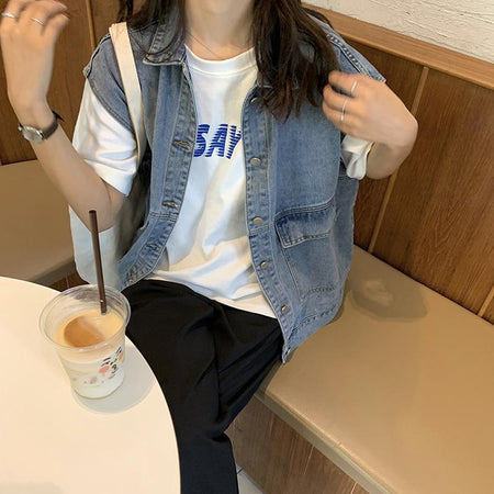 Women's Spring Korean Loose Denim Sleeveless Casual Vest Trend