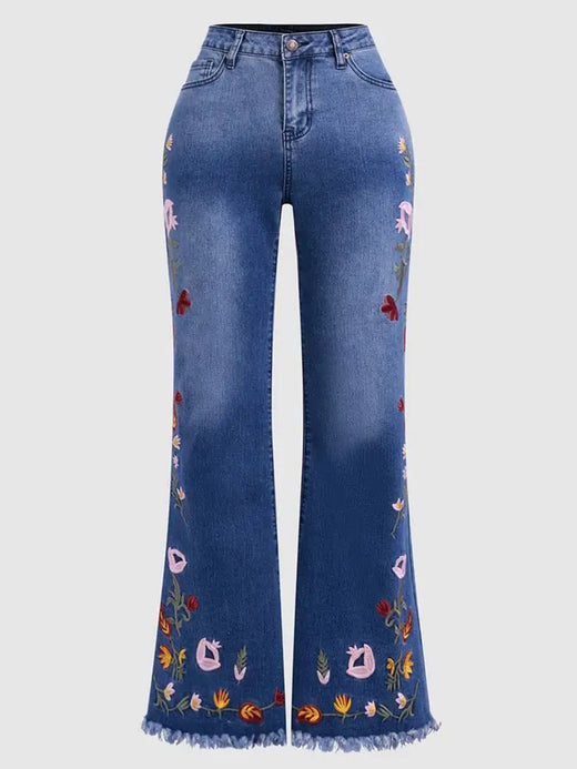 High-elasticity Embroidered Flared Jeans For Women