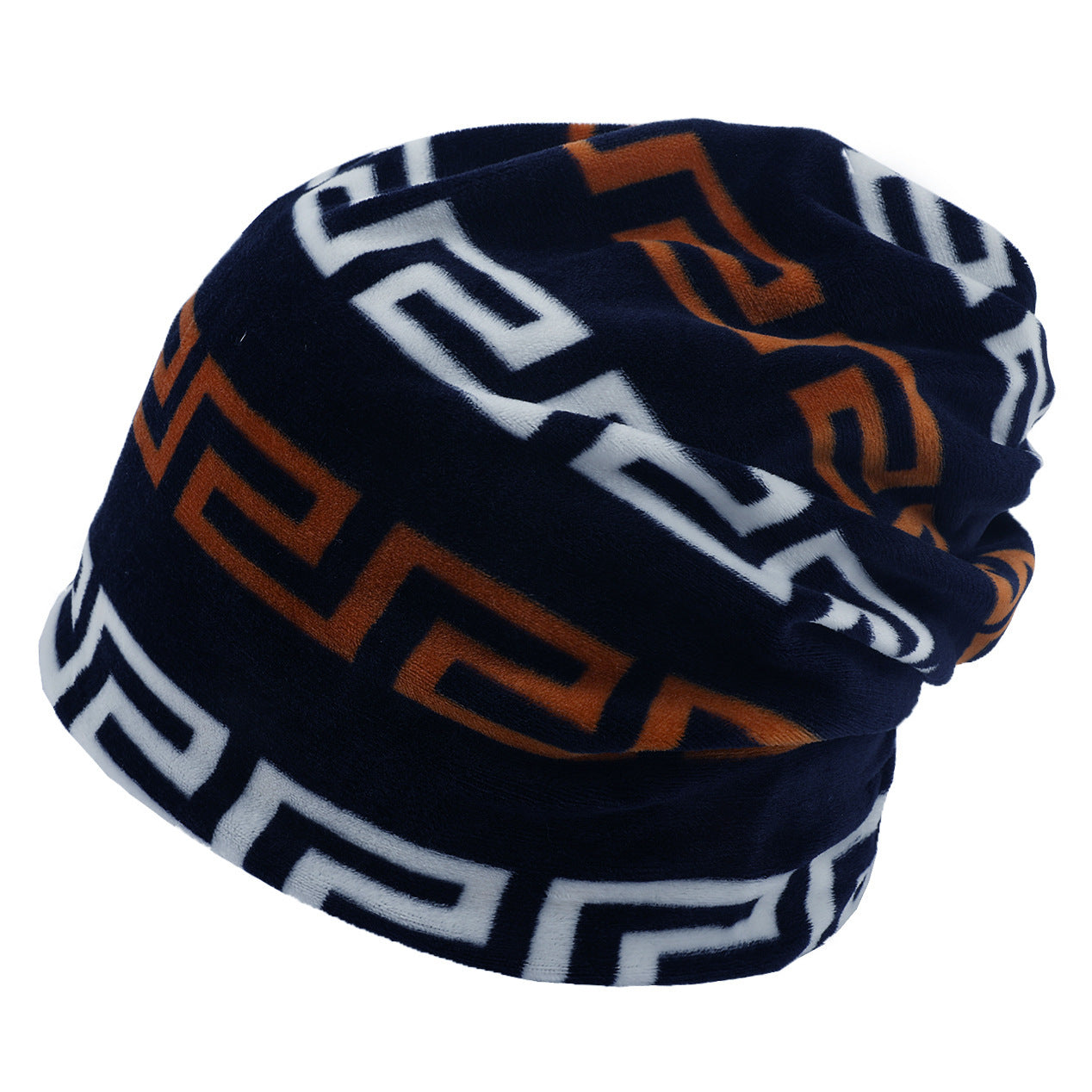 Double-layer Short-pile Bonnet With Multi-colored Plaid Pattern