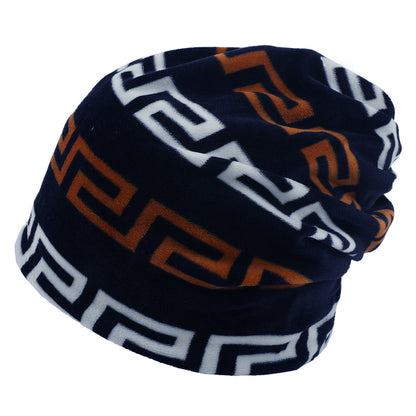 Double-layer Short-pile Bonnet With Multi-colored Plaid Pattern