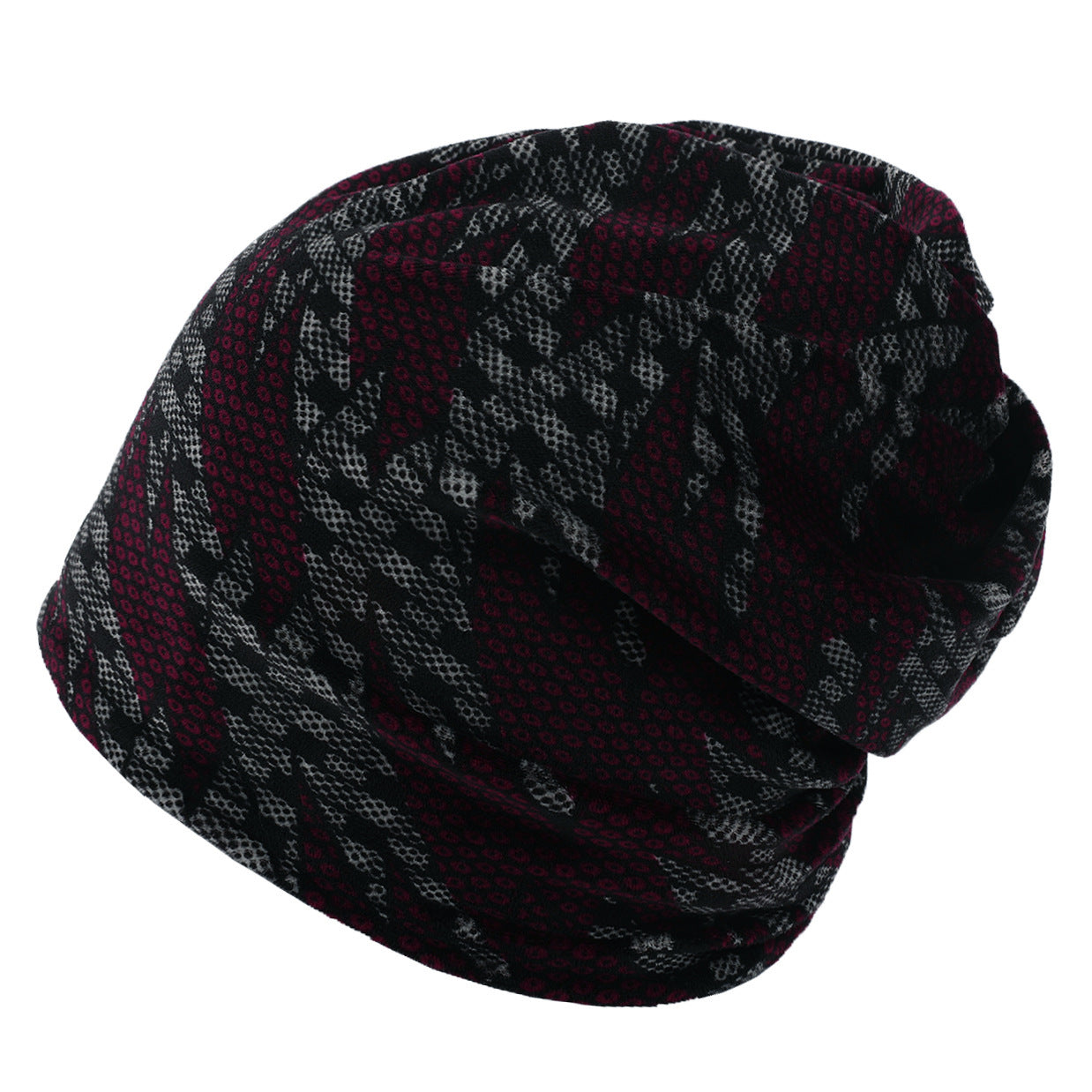Double-layer Short-pile Bonnet With Multi-colored Plaid Pattern