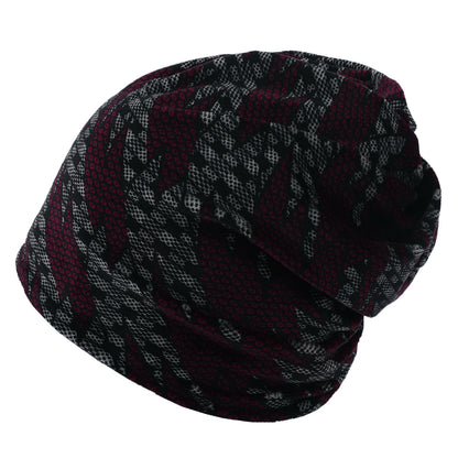 Double-layer Short-pile Bonnet With Multi-colored Plaid Pattern