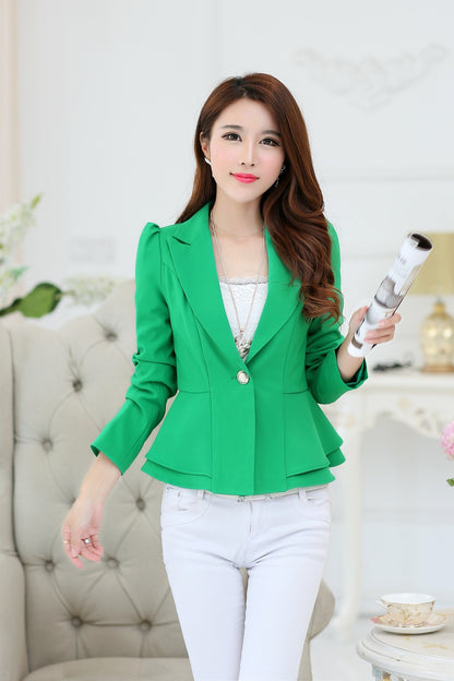 Women's Solid Color Korean Style Slim Fit Ruffled Coat