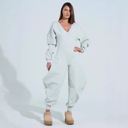 Sexy Long-sleeve Bodycon Jumpsuit With A Tight-fitting V-neck