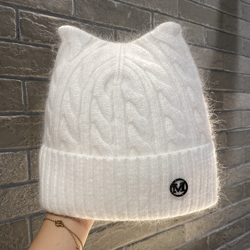 Cute Cat-ear Knitted Wool Warm Hat Versatile Face-slimming