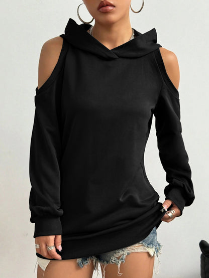 Autumn And Winter Solid Color Off-the-shoulder Hooded Women's Fashion Sweater