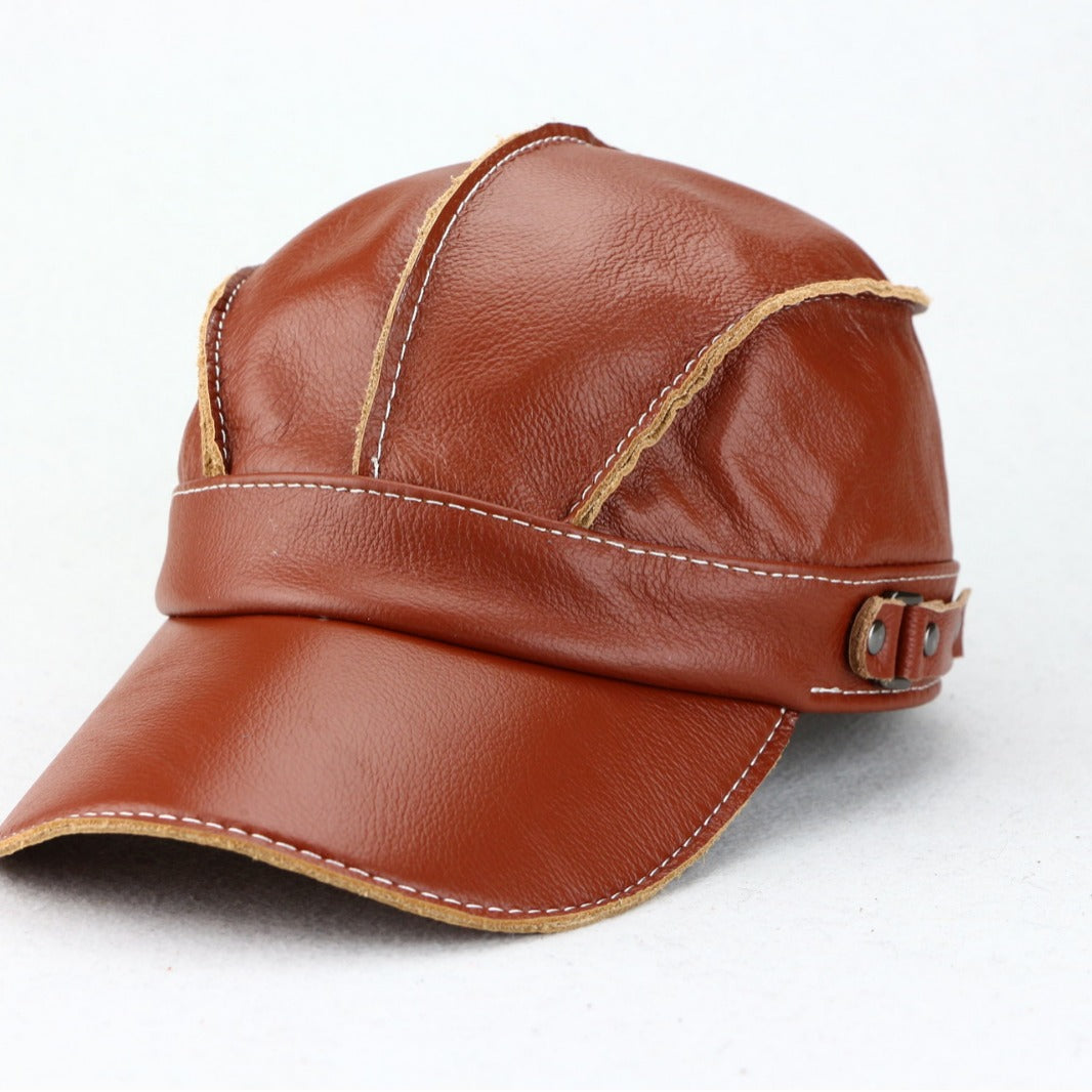 Korean-style Trendy Unisex Top-layer Cowhide For Autumn And Winter Fashionable And Casual Baseball Cap