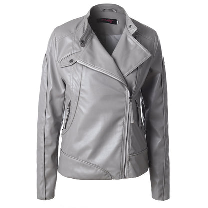 Stand Collar Side Zipper Leather Coat Motorcycle Jacket