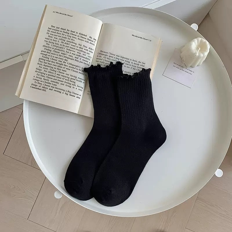 White Lace Socks Mid-calf Thin Mary Jane Shoes Scalloped Socks Versatile