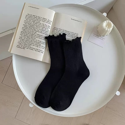 White Lace Socks Mid-calf Thin Mary Jane Shoes Scalloped Socks Versatile