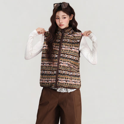 Retro Stand-collar Lamb Wool Vest Women's Cardigan Jacket For Autumn And Winter Layering