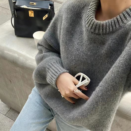 Womens Plus-Size Loose Crew-Neck Pullover Sweater