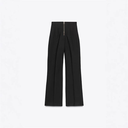 Retro Fashion Versatile Slimming High-waisted Pants With Zip Decoration