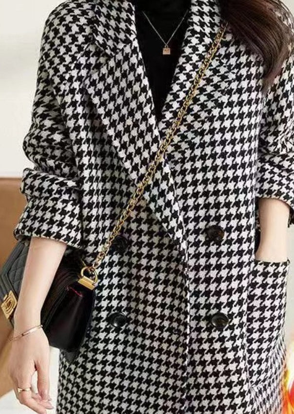 Suit Collar Houndstooth Woolen Coat Woman