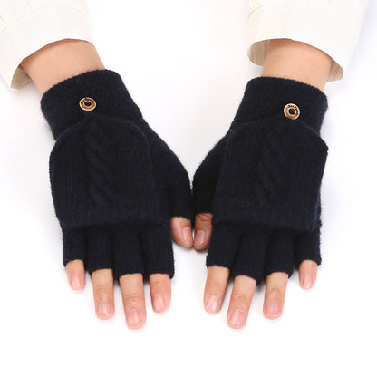 Women's Korean-style Thickened Thermal Knit Gloves In Solid Colors For Winter
