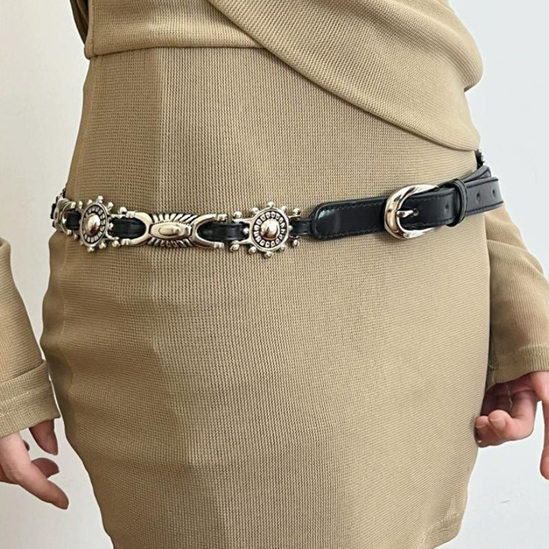 New Leather Rivet Stitching Waist Chain For Women