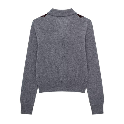 Womens Fashion Lapel Long-Sleeve Single-Breasted Knit Cardigan