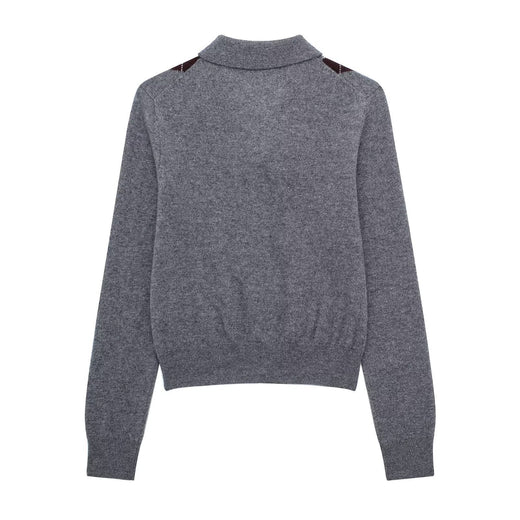 Womens Fashion Lapel Long-Sleeve Single-Breasted Knit Cardigan