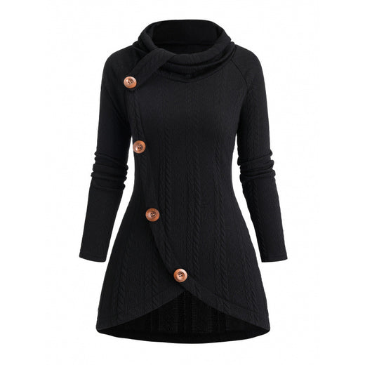 Womens Asymmetrical Turtleneck Long-Sleeve Knitted Cardigan