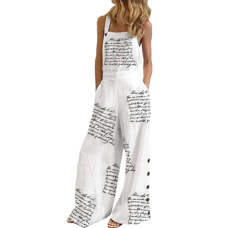 Womens Printed Sleeveless Loose Casual Wide-Leg Pants