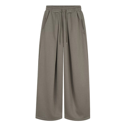 Embroidered Pleated Drawstring Sweatpants For Women Loose Straight Fit
