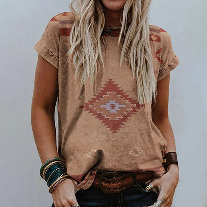 Women's Retro Floral-print Short-sleeve Top