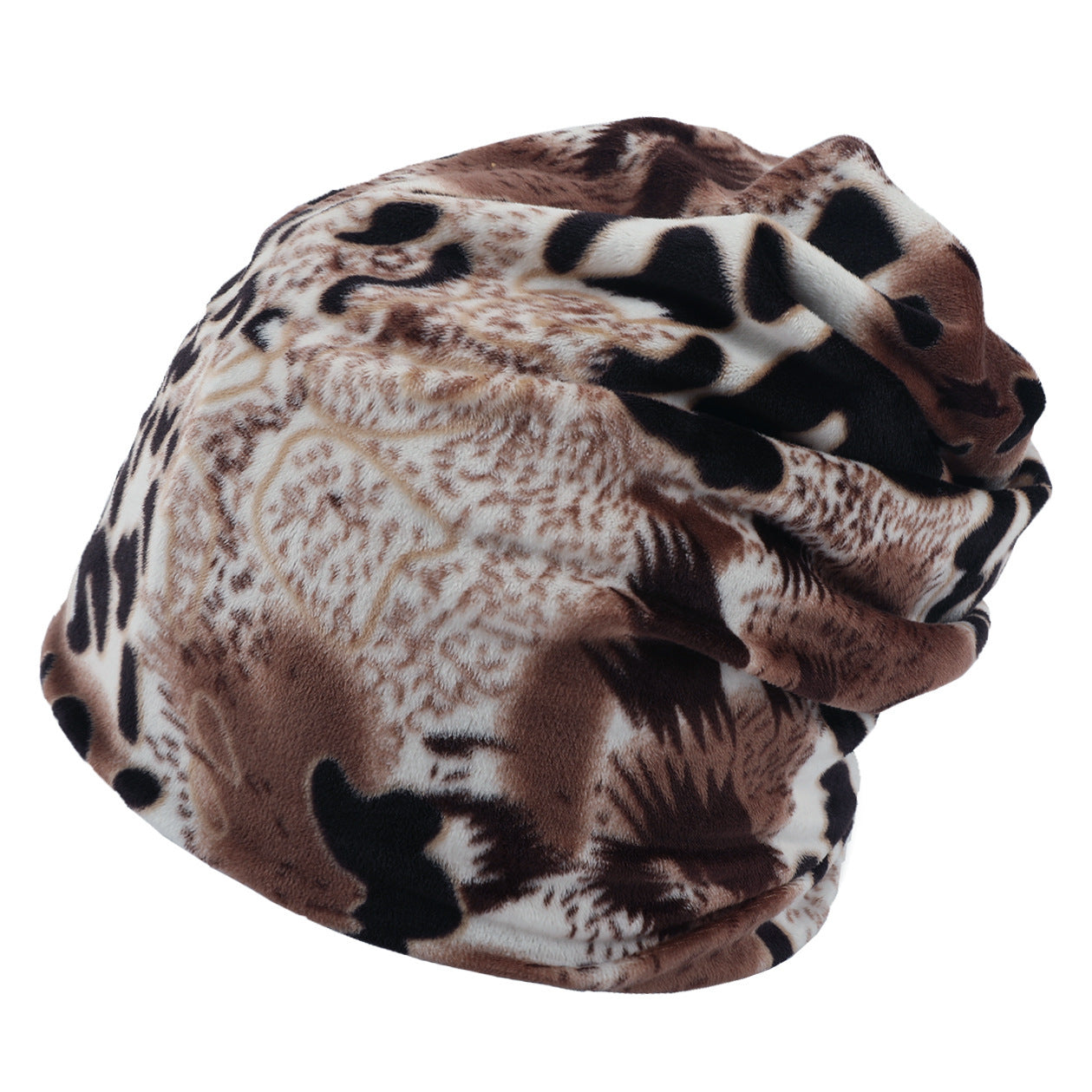 Double-layer Short-pile Bonnet With Multi-colored Plaid Pattern