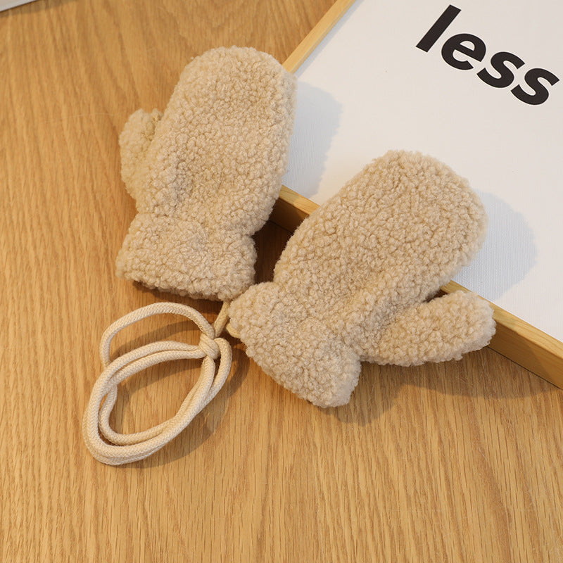 Korean Solid Color Bear Children's Gloves Set Autumn And Winter