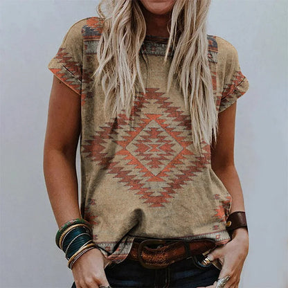 Women's Retro Floral-print Short-sleeve Top