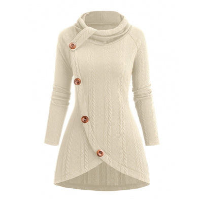 Womens Asymmetrical Turtleneck Long-Sleeve Knitted Cardigan