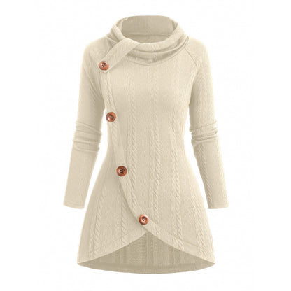 Womens Asymmetrical Turtleneck Long-Sleeve Knitted Cardigan
