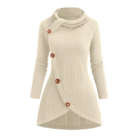 Womens Asymmetrical Turtleneck Long-Sleeve Knitted Cardigan