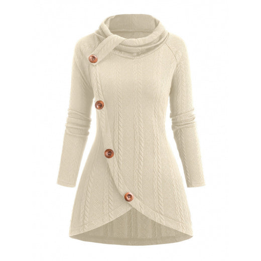 Womens Asymmetrical Turtleneck Long-Sleeve Knitted Cardigan