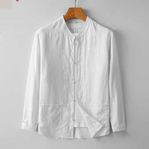 Mens Retro Chinese Style StandUp Collar LongSleeve Shirt