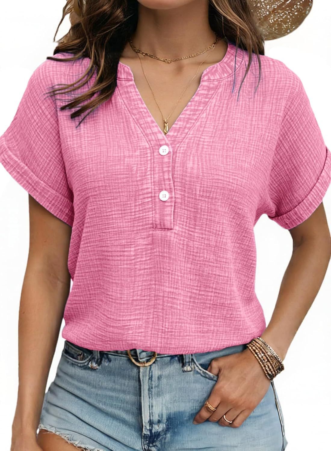 Women's Casual Button-up Short-sleeve Top