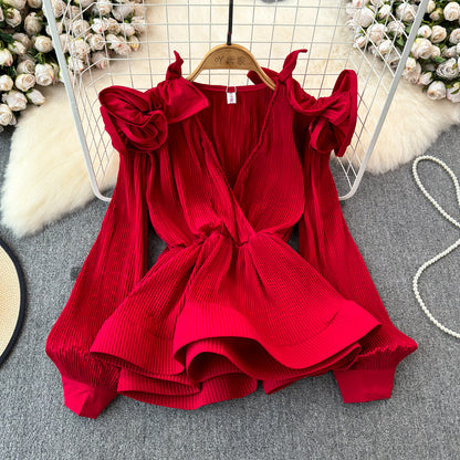 Ruffled-waist Blouse For Women Niche Style