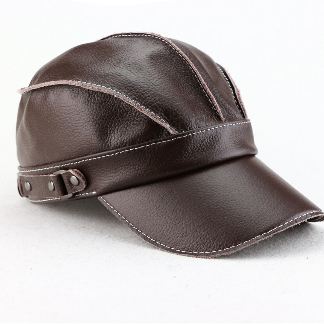 Korean-style Trendy Unisex Top-layer Cowhide For Autumn And Winter Fashionable And Casual Baseball Cap