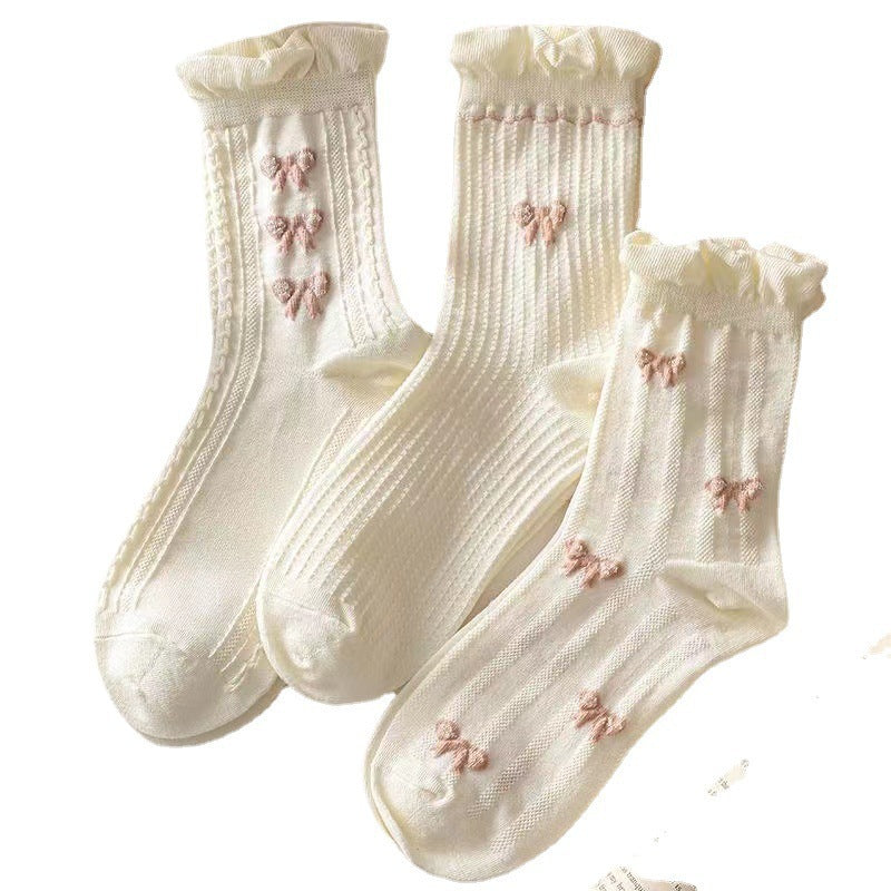 White Lace-trimmed Mid-calf Thin And Cute Japanese-style School Stockings