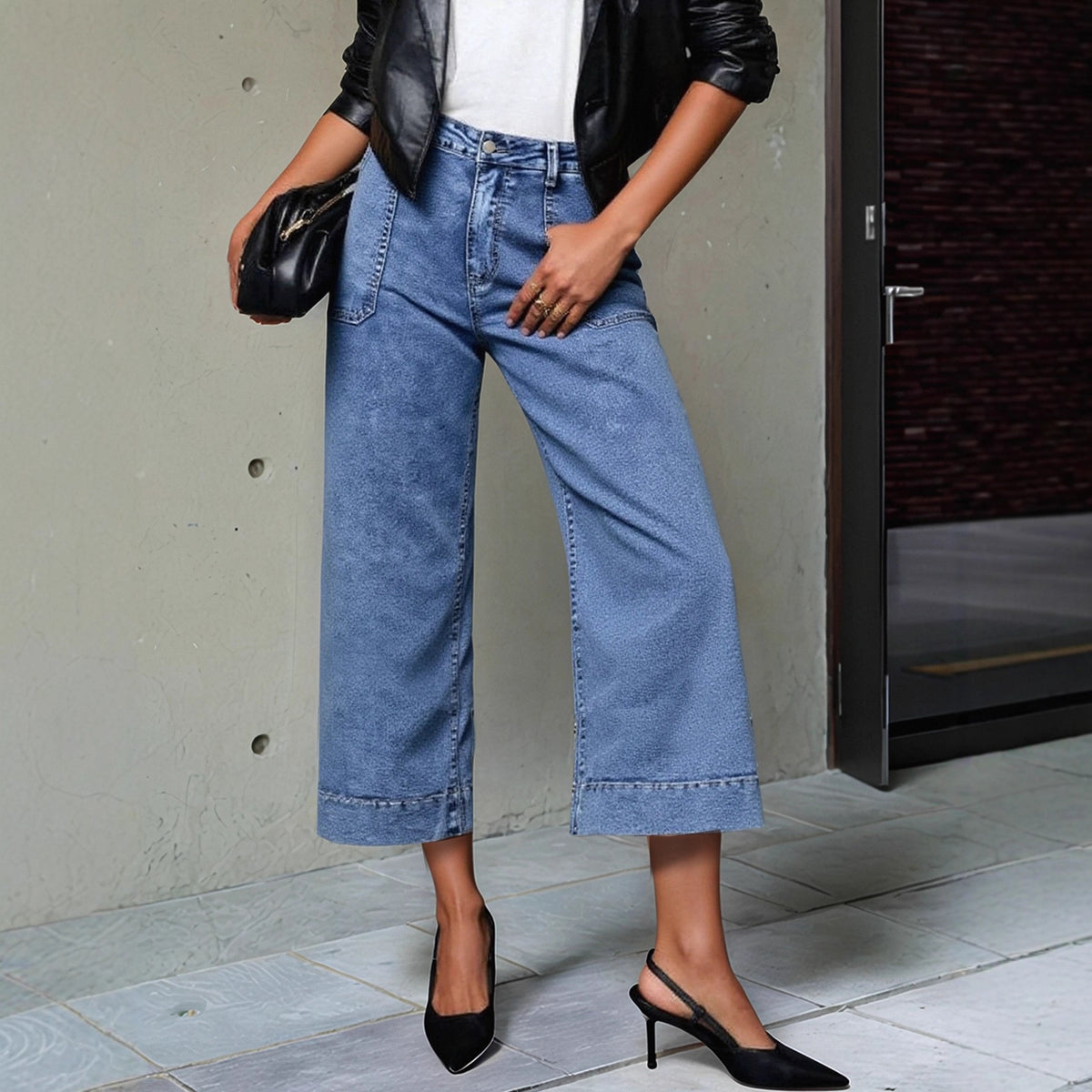 French-style Slimming Straight-leg Cropped Wide-leg Pants