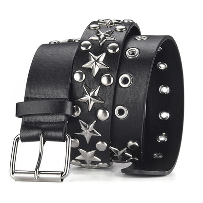 Five-pointed Star Rivet Wide Versatile Pin Buckle Punk-style Pants Belt