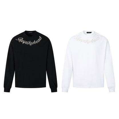 Beaded Letter Pearl Heavyweight Crewneck Hoodie For Couples