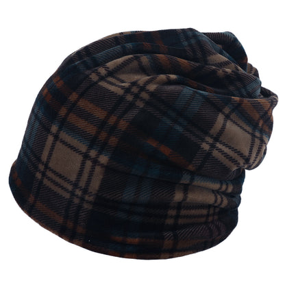 Double-layer Short-pile Bonnet With Multi-colored Plaid Pattern
