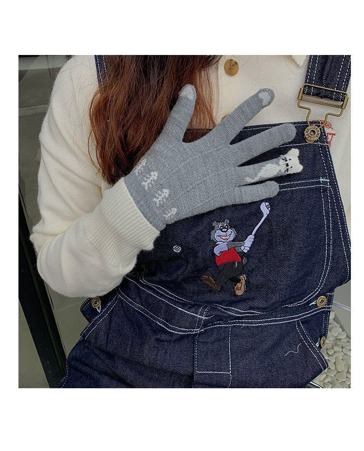 Winter Fingerless Knitted Gloves Touchscreen Warm Windproof