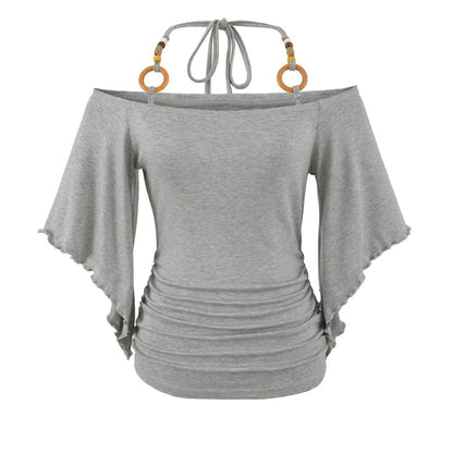 Women's Retro Off-the-Shoulder Beaded Halter Neck Top