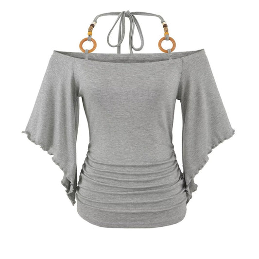 Women's Retro Off-the-Shoulder Beaded Halter Neck Top