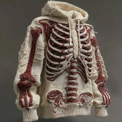 American Retro 3D Printed Hooded Cozy Loose Casual Womens Chunky-Knit Sweater