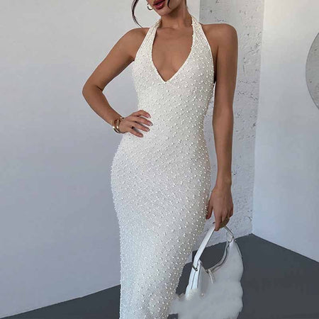 Stylish ChicAnd Elegant V-neck Backless Halter Summer Dress