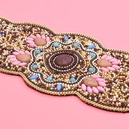 Beaded And Pressed Imitation Turquoise Elastic Waistband For Clothing Belt