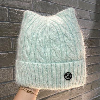 Cute Cat-ear Knitted Wool Warm Hat Versatile Face-slimming