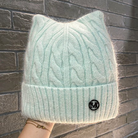 Cute Cat-ear Knitted Wool Warm Hat Versatile Face-slimming